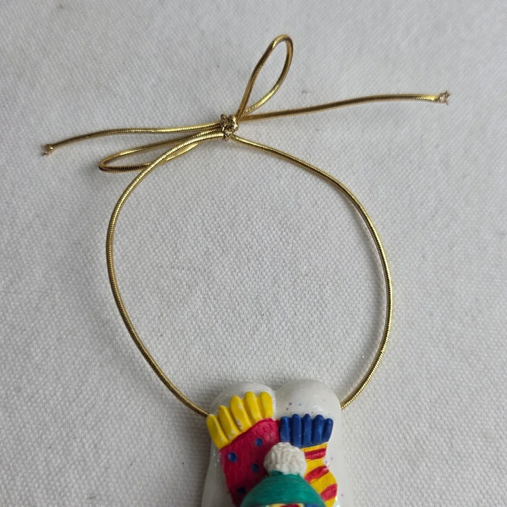 Avon 1998 Glittery Snowman Christmas Ornament Colorful Scarf Heart Buttons